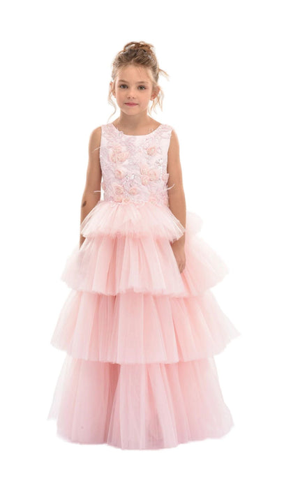 kids atelier tulleen Pink Camellia Tiered Tulle Dress