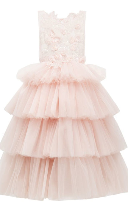 kids atelier tulleen Pink Camellia Tiered Tulle Dress