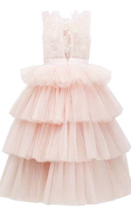kids atelier tulleen Pink Camellia Tiered Tulle Dress