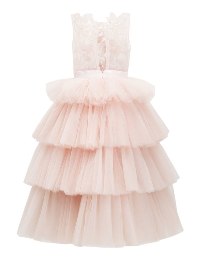 kids atelier tulleen Pink Camellia Tiered Tulle Dress