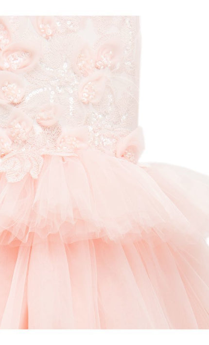 kids atelier tulleen Pink Camellia Tiered Tulle Dress