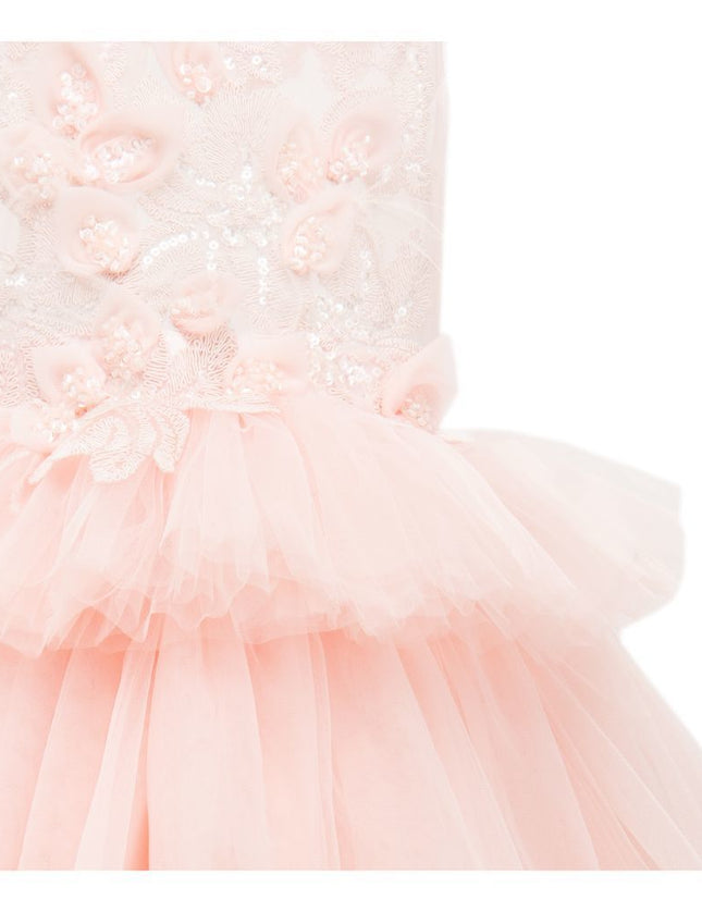 kids atelier tulleen Pink Camellia Tiered Tulle Dress