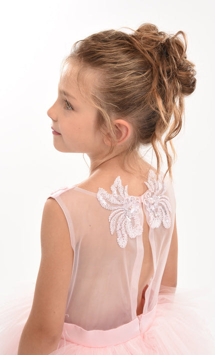 kids atelier tulleen Pink Camellia Tiered Tulle Dress