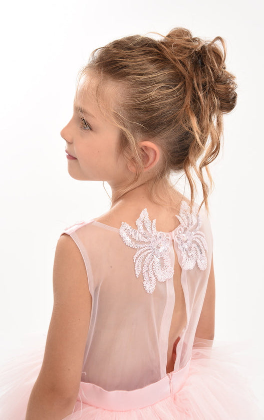kids atelier tulleen Pink Camellia Tiered Tulle Dress