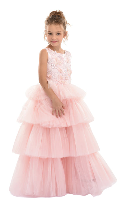 kids atelier tulleen Pink Camellia Tiered Tulle Dress