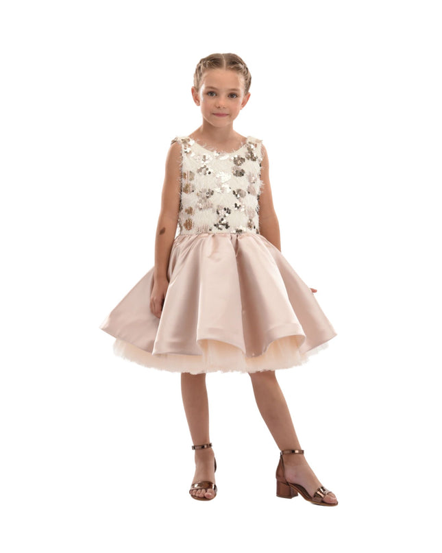 kidsatelier-tulleen-SS19406-CHAMPAGNE-tulleen- metallic-Gold-short-satin-champagne-dress- glamour