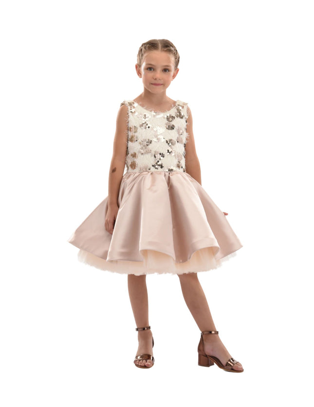 kidsatelier-tulleen-SS19406-CHAMPAGNE-tulleen- metallic-Gold-short-satin-champagne-dress- glamour