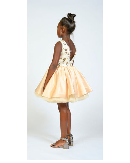 kidsatelier-tulleen-SS19406-CHAMPAGNE-tulleen- metallic-Gold-short-satin-champagne-dress- glamour 