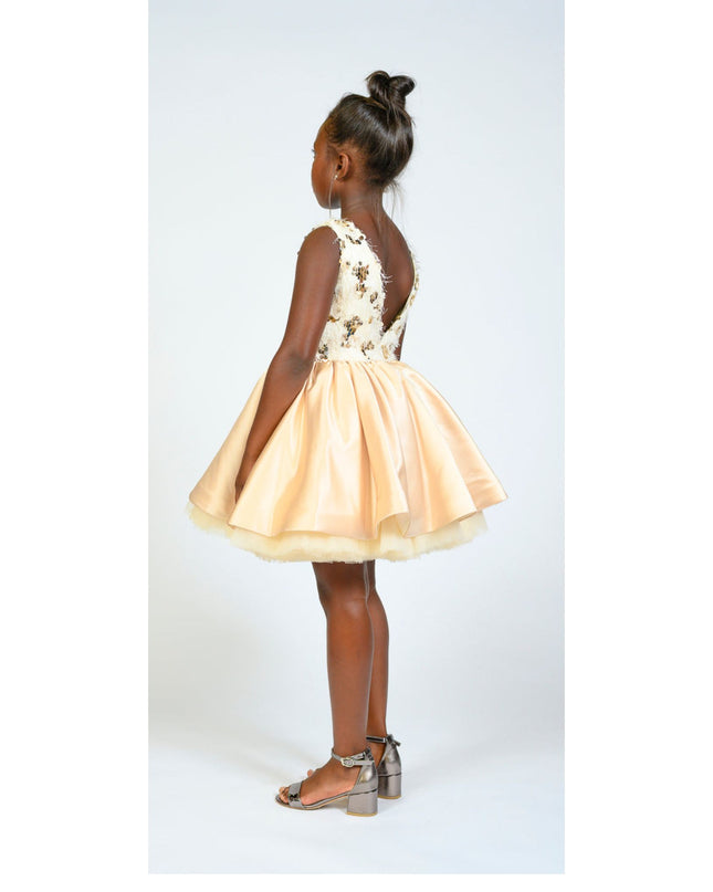 kidsatelier-tulleen-SS19406-CHAMPAGNE-tulleen- metallic-Gold-short-satin-champagne-dress- glamour 