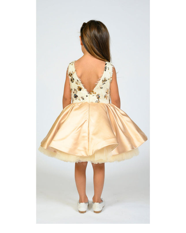 kidsatelier-tulleen-SS19406-CHAMPAGNE-tulleen- metallic-Gold-short-satin-champagne-dress- glamour 