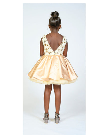 kidsatelier-tulleen-SS19406-CHAMPAGNE-tulleen- metallic-Gold-short-satin-champagne-dress- glamour 