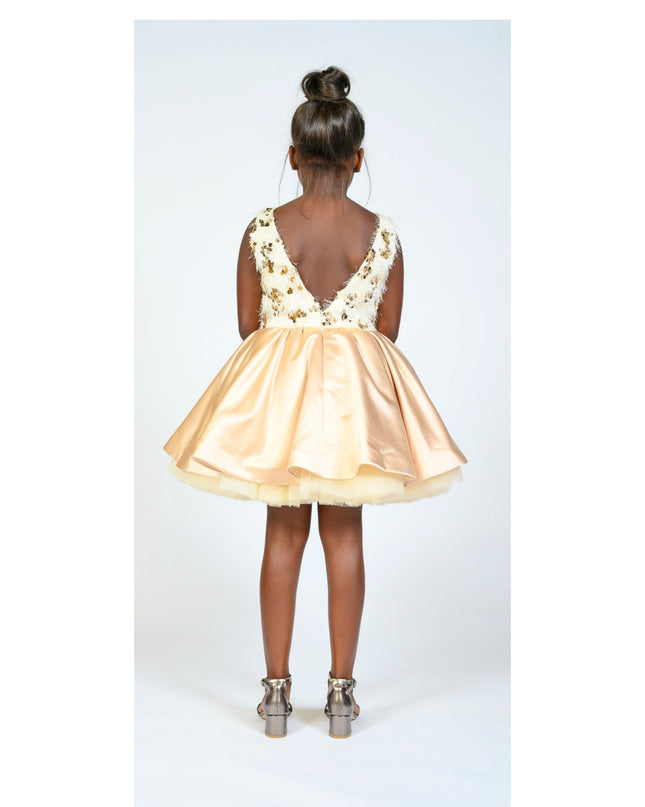 kidsatelier-tulleen-SS19406-CHAMPAGNE-tulleen- metallic-Gold-short-satin-champagne-dress- glamour 