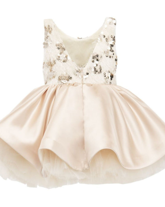 kidsatelier-tulleen-SS19406-CHAMPAGNE-tulleen- metallic-Gold-short-satin-champagne-dress- glamour 