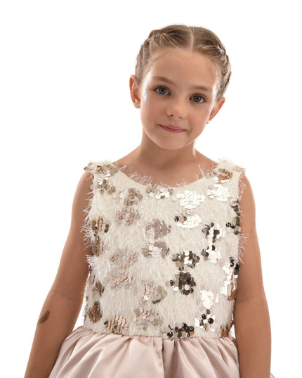 kidsatelier-tulleen-SS19406-CHAMPAGNE-tulleen- metallic-Gold-short-satin-champagne-dress- glamour