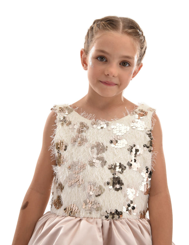 kidsatelier-tulleen-SS19406-CHAMPAGNE-tulleen- metallic-Gold-short-satin-champagne-dress- glamour