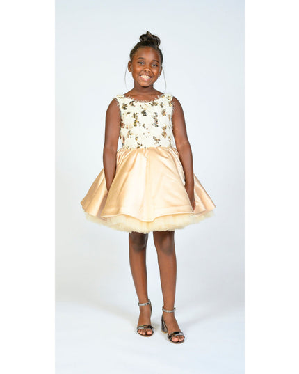 kidsatelier-tulleen-SS19406-CHAMPAGNE-tulleen- metallic-Gold-short-satin-champagne-dress- glamour 