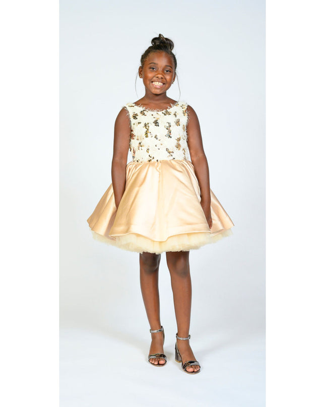 kidsatelier-tulleen-SS19406-CHAMPAGNE-tulleen- metallic-Gold-short-satin-champagne-dress- glamour 