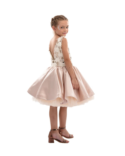 kidsatelier-tulleen-SS19406-CHAMPAGNE-tulleen- metallic-Gold-short-satin-champagne-dress- glamour