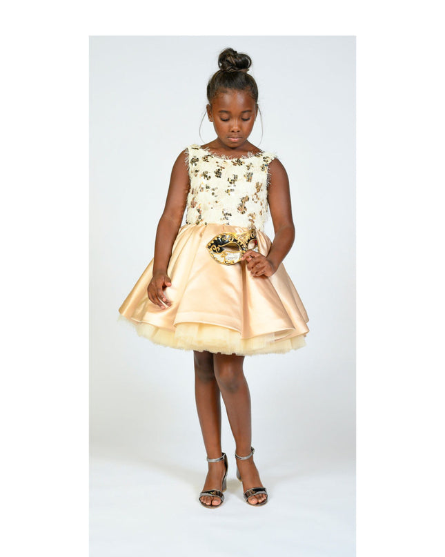 kidsatelier-tulleen-SS19406-CHAMPAGNE-tulleen- metallic-Gold-short-satin-champagne-dress- glamour 