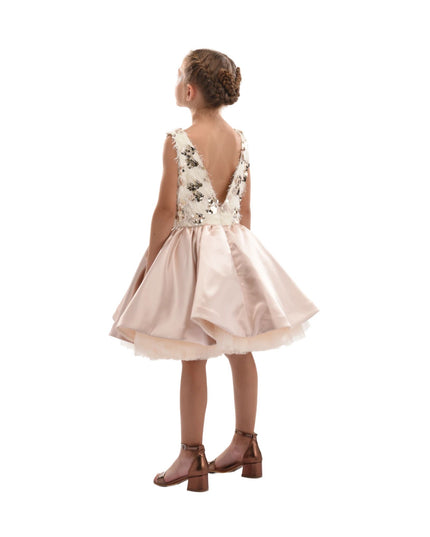 kidsatelier-tulleen-SS19406-CHAMPAGNE-tulleen- metallic-Gold-short-satin-champagne-dress- glamour