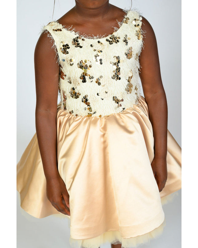 kidsatelier-tulleen-SS19406-CHAMPAGNE-tulleen- metallic-Gold-short-satin-champagne-dress- glamour 