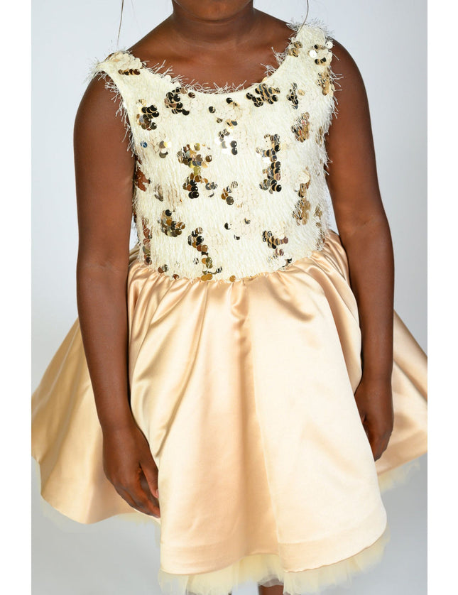 kidsatelier-tulleen-SS19406-CHAMPAGNE-tulleen- metallic-Gold-short-satin-champagne-dress- glamour 