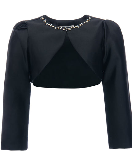 kidsatelier-tulleen-T-2401-Black-cropped-satin-cardigan