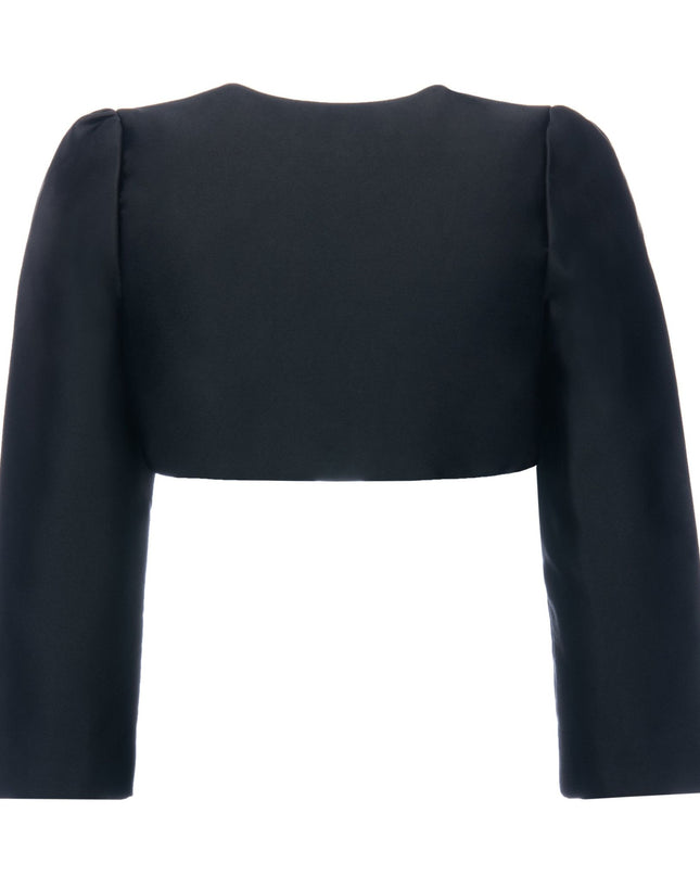 kidsatelier-tulleen-T-2401-Black-cropped-satin-cardigan