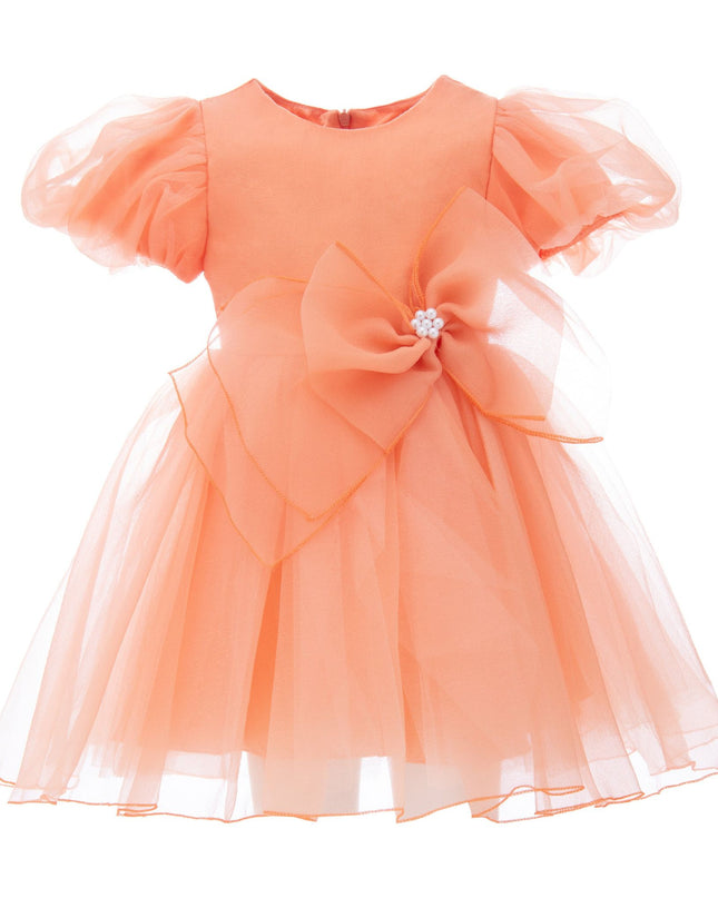 kidsatelier-tulleen-T-2927-Peach-bow-organza-dress