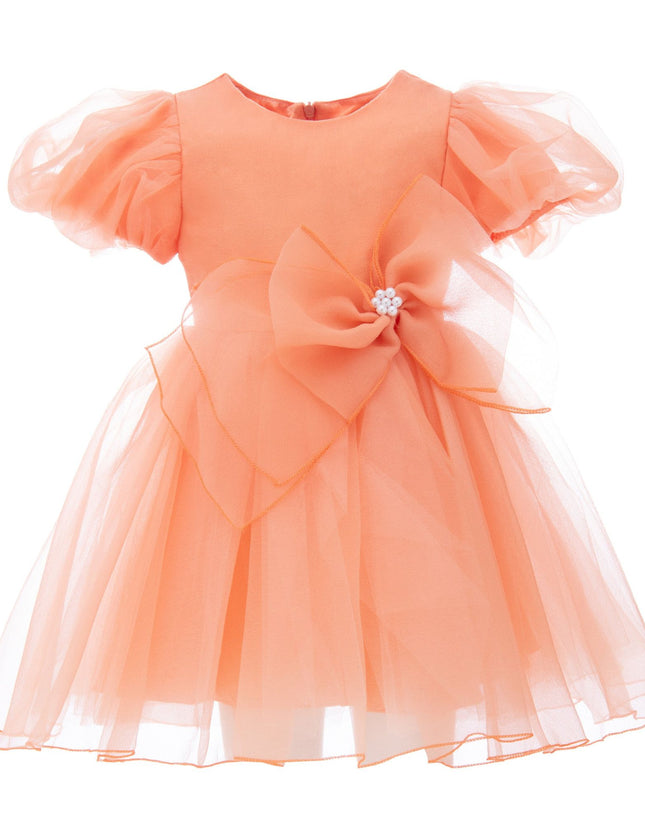 kidsatelier-tulleen-T-2927-Peach-bow-organza-dress