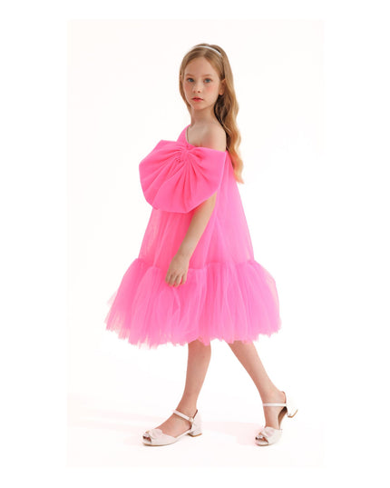 kidsatelier-tulleen-T-3002-Neon Pink-maggi-neon-bow-tulle-dress