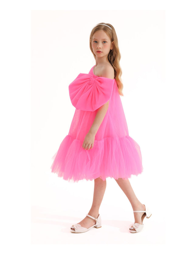 kidsatelier-tulleen-T-3002-Neon Pink-maggi-neon-bow-tulle-dress
