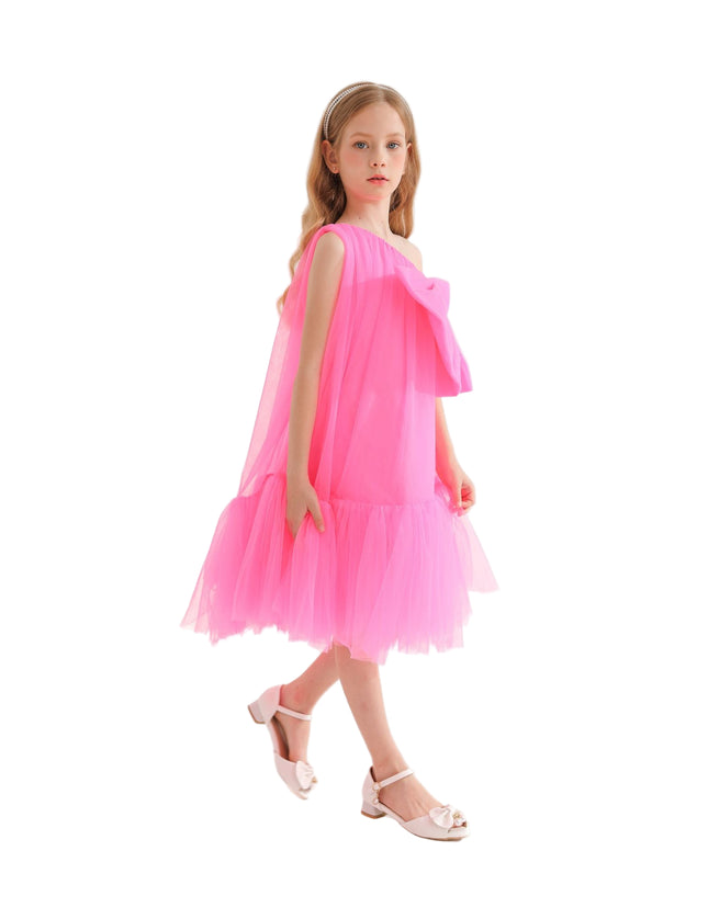 kidsatelier-tulleen-T-3002-Neon Pink-maggi-neon-bow-tulle-dress