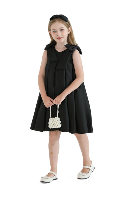 kidsatelier-tulleen-Black-Palermo-Satin-Bow-Pleated-Dress
