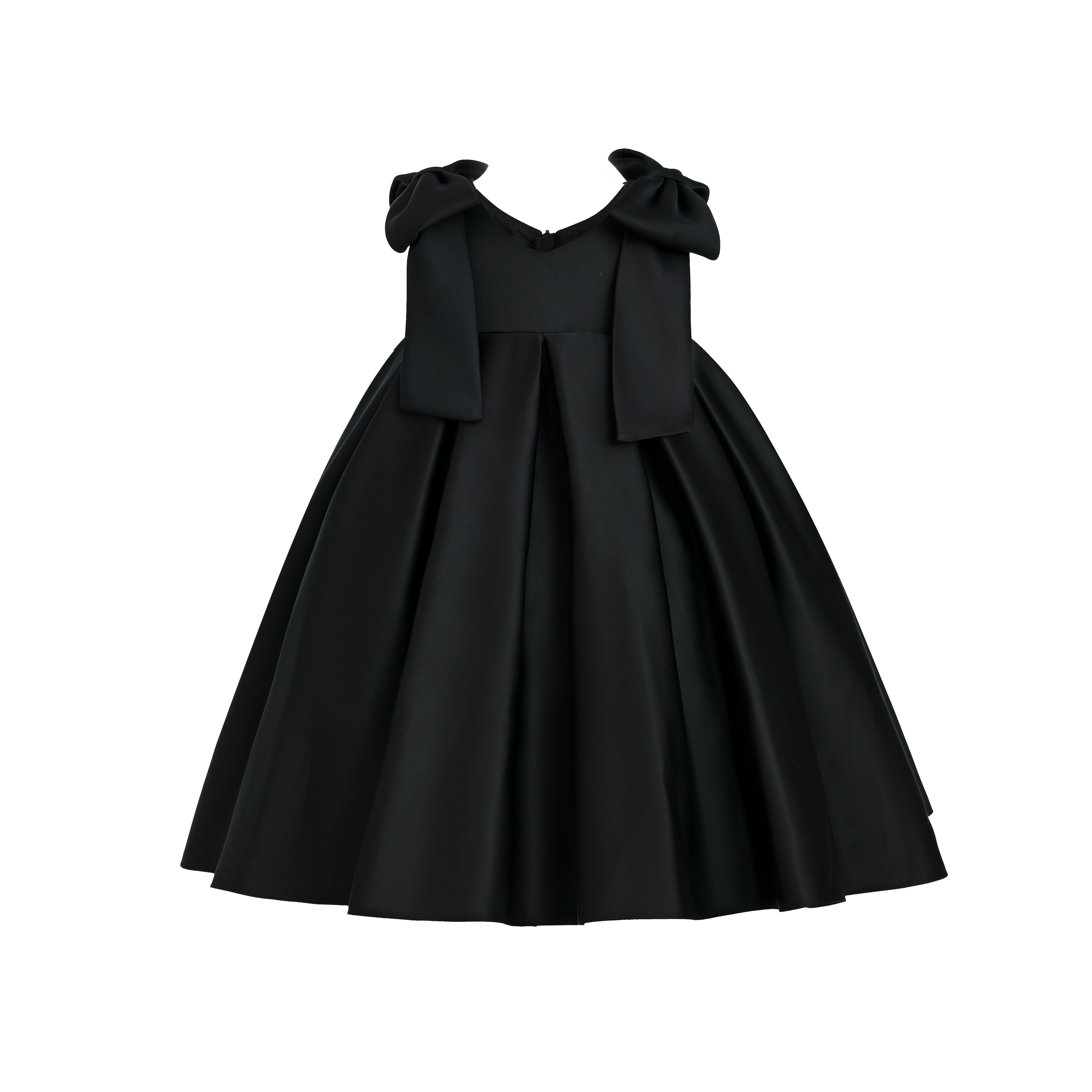 Tulleen Black Palermo Satin Bow Pleated Dress