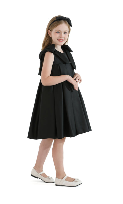 kidsatelier-tulleen-Black-Palermo-Satin-Bow-Pleated-Dress