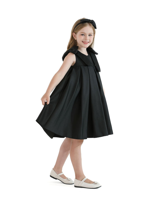 kidsatelier-tulleen-T9901-Black-palermo-satin-bow-pleated-dress
