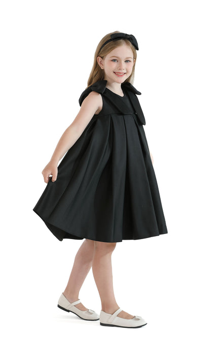 kidsatelier-tulleen-Black-Palermo-Satin-Bow-Pleated-Dress
