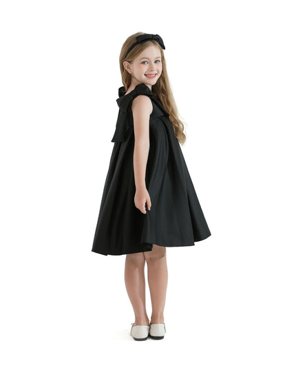 kidsatelier-tulleen-T9901-Black-palermo-satin-bow-pleated-dress