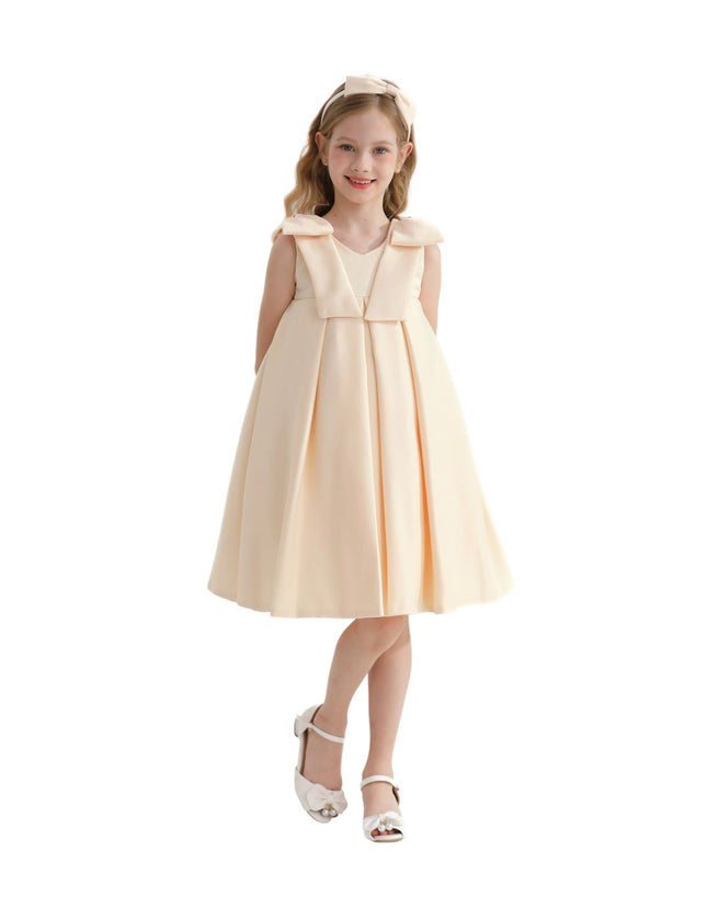 kidsatelier-tulleen-T9901-Champagne-gold-palermo-satin-bow-pleated-dress