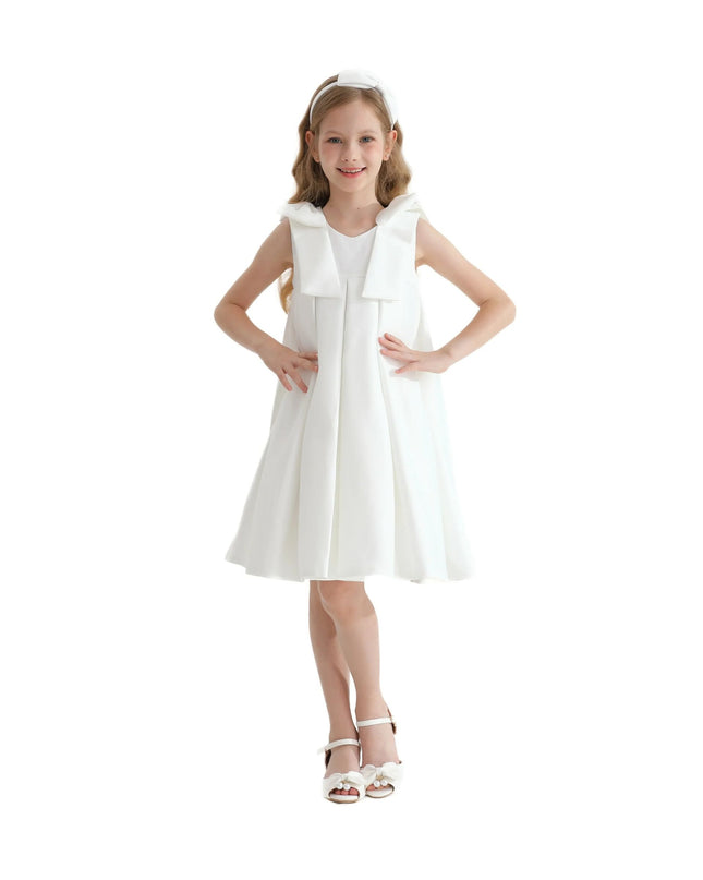 kidsatelier-tulleen-T9901-Ivory-palermo-satin-bow-pleated-dress