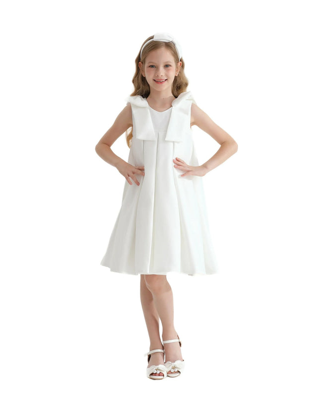 kidsatelier-tulleen-T9901-Ivory-palermo-satin-bow-pleated-dress
