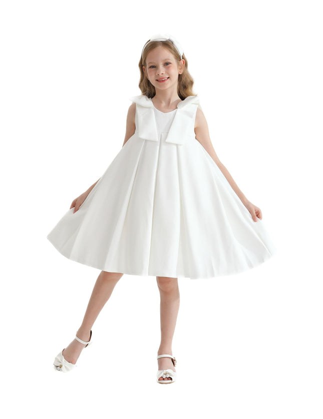 kidsatelier-tulleen-T9901-Ivory-palermo-satin-bow-pleated-dress