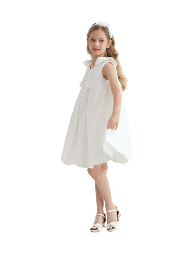 kidsatelier-tulleen-T9901-Ivory-palermo-satin-bow-pleated-dress