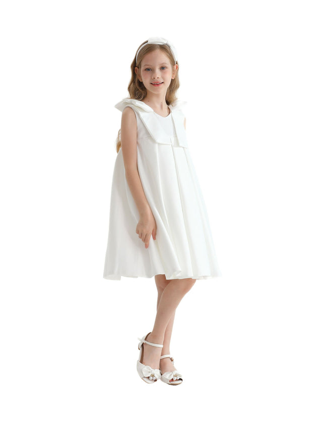 kidsatelier-tulleen-T9901-Ivory-palermo-satin-bow-pleated-dress