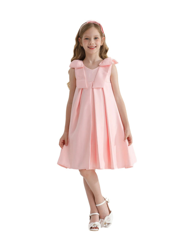 kidsatelier-tulleen-T9901-Pink-palermo-satin-bow-pleated-dress