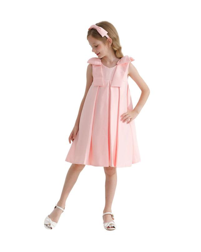 kidsatelier-tulleen-T9901-Pink-palermo-satin-bow-pleated-dress