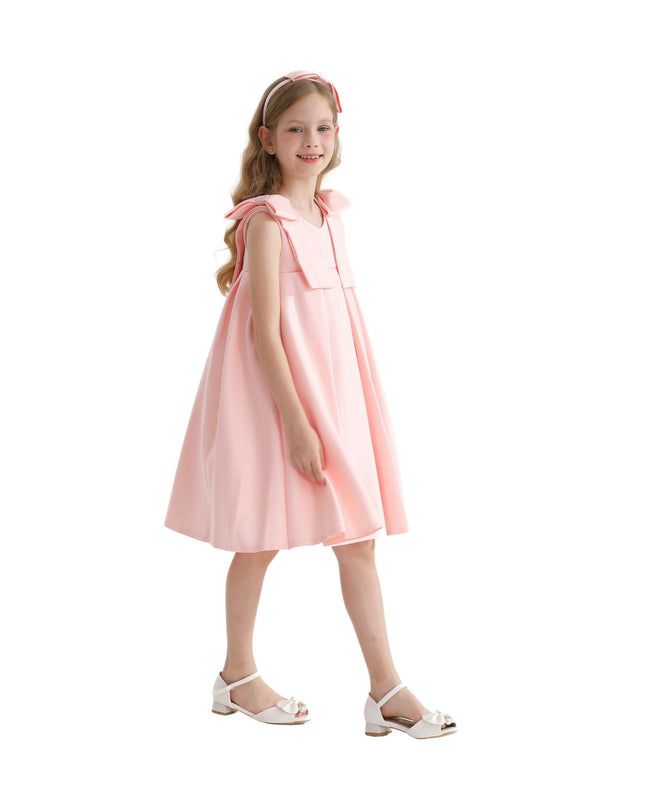 kidsatelier-tulleen-T9901-Pink-palermo-satin-bow-pleated-dress