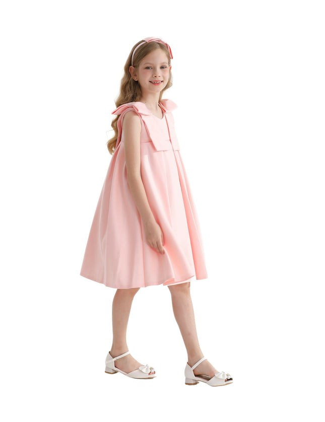 kidsatelier-tulleen-T9901-Pink-palermo-satin-bow-pleated-dress