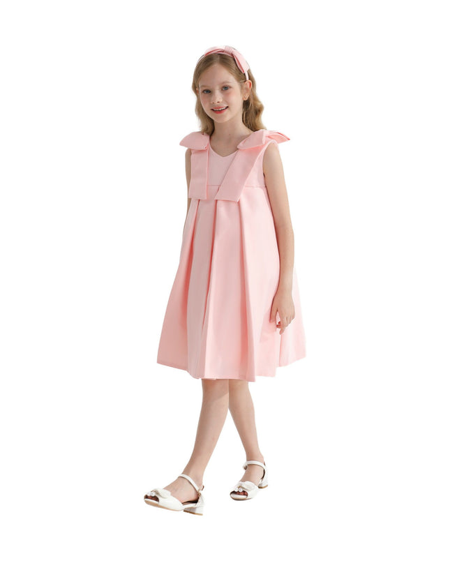 kidsatelier-tulleen-T9901-Pink-palermo-satin-bow-pleated-dress